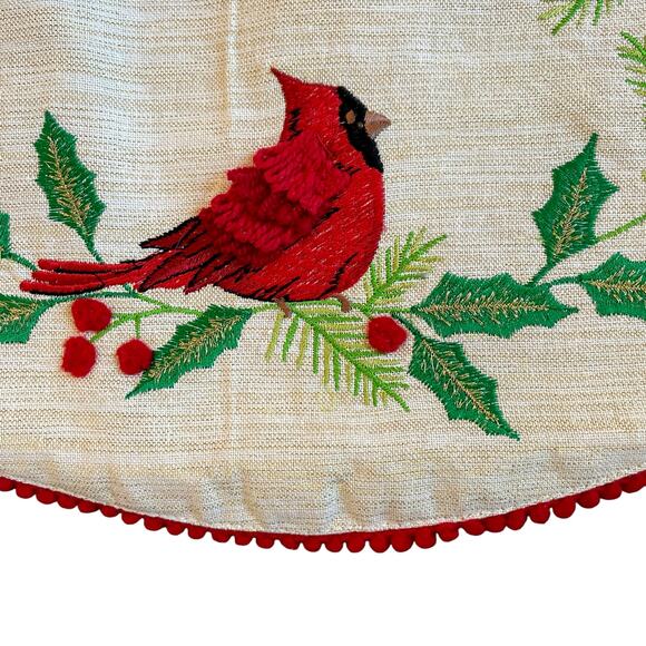 The Farmhouse Embroidered Red Cardinals Christmas Table Runner 16x72 Holiday New - Picture 3 of 16